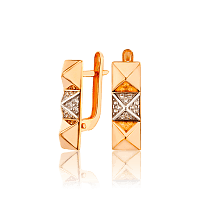 Сережки из комбинированного золота с фианитами Пирамидки 033593