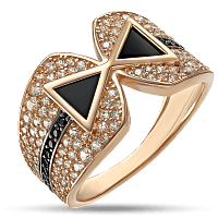 Золотое кольцо с агатом нанокристаллами и фианитами 030016