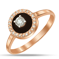 Золотое кольцо сбриллиантом и чёрной емалью 040053