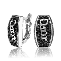 Серебряные серьги с черными фианитами 034538