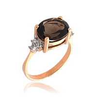Кольцо с крупным раухтопазом в красном золоте 034590