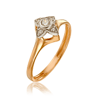 Кольцо из комбинированного золота Цветок с фианитами 033445