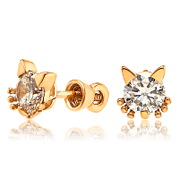 Золотые серьги пуссеты винтовые Котик с фианитом 033929