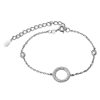 Серебряный браслет на руку 925 пробы Круг с белыми фианитами в якорном плетении 039733