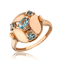 Золотое кольцо круг с голубыми топазами 035076