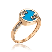 Кольцо золотое в современном дизайне с бирюзой 035261