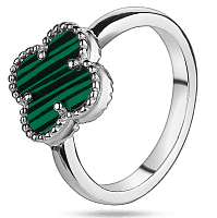 Красивое женское кольцо из серебра 925 пробы Клевер с малахитом 039429