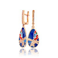 Золотые сережки подвески с эмалью Фантазийная Бабочка 033865