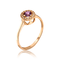 Золотое кольцо с аметистом и фианитами 035199
