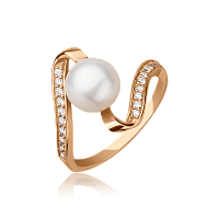 Золотое кольцо с жемчугом и фианитами 388321