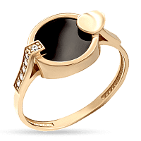 Золотое кольцо с чёрным агатом и фианитами 038215
