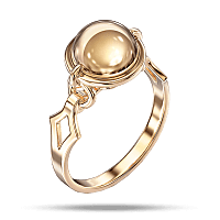 Золотое кольцо с шариком в круге и вырезом в форме ромба по бокам без вставок 040305