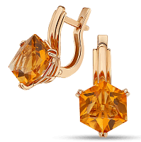 Классические золотые серьги с большим жёлтым цитрином 039304
