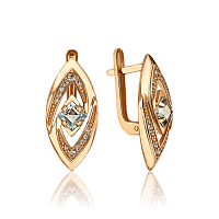 Жіночі золоті сережки класичні з топазом і фіанітами 036093