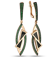 Золотые серьги с агатом и нанокристаллами 030054