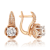 Блестящие золотые серьги в виде цветка 035817