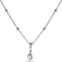 Срібне кольє з перлиною та маленькими кульками якірного плетіння 925 проби 039784