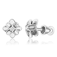 Серьги гвоздики Цветок с бриллиантом в белом золоте 036909