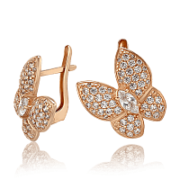 Стильні золоті сережки Метелики з каменями 033667
