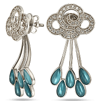 Серебряные серьги пуссеты с улекситом и фианитами Дождливый День 034340