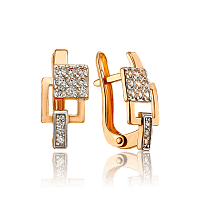 Золотые серьги геометрической формы с фианитом 032040