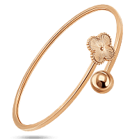 Оригинальный жесткий браслет с клевером и шариком в красном золоте 039884