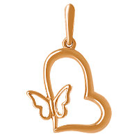 Золотой кулон Сердечко с Бабочкой 023665