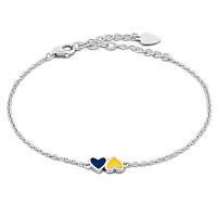 Серебряный браслет с маленькими сердечками с желто - голубой эмалью 039479