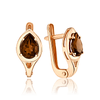 Золотые серьги с грушеобразным дымчатым кварцем 035218
