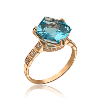 Каблучка золота з крупним топазом і фіанітами 036669