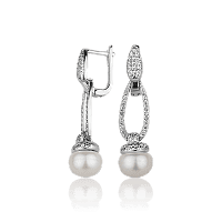 Серебряные серьги с жемчугом и фианитами 028001