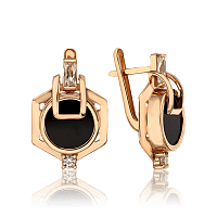 Золотые серьги с агатом и фианитами Неординарность 035114