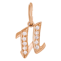 Золотой кулон буква И с цирконием 023726