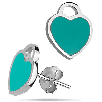 Серебряные серьги - пусеты сердечки с эмалью цвета Тифани 039440