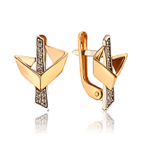 Серьги золотые в неординарном дизайне с фианитами 036250