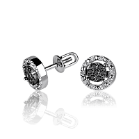 Стильные золотые серьги пуссеты с черными бриллиантами 036557