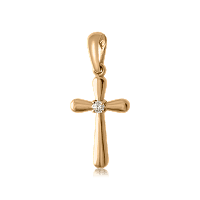 Крестик декоративный в красном золоте с бриллиантом 024403