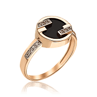 Золотое кольцо в молодежном дизайне с агатом 035260