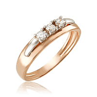 Кольцо из комбинированного золота с тремя фианитами 032262
