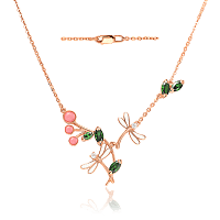 Оригинальное золотое колье с улекситом и эмалью Стрекоза 033755