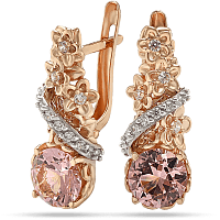 Золотые серьги Цветы с розовым морганитом и фианитами 030471