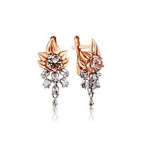 Золотые серьги Нежность ландыша с розовым морганитом 030465