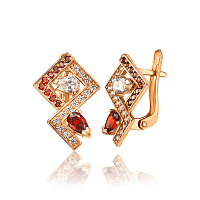 Яркие золотые сережки с красными фианитами Загадочная Геометрия 033981