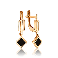 Сережки из красного золота Ромб с агатом 035395
