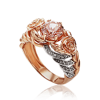 Женское золотое кольцо с морганитом и фианитами 030462