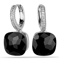 Серебряные серьги с чёрным большим фианитом 038314