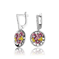Срібні сережки Квіти з емалью і фіанітами 027986