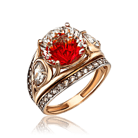 Женское золотое кольцо с горным хрусталем и фианитами 035544