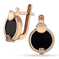 Золотые серьги в стильном дизайне с агатом 035308