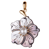 Золотой кулон Цветок с жемчугом и перламутром 036573